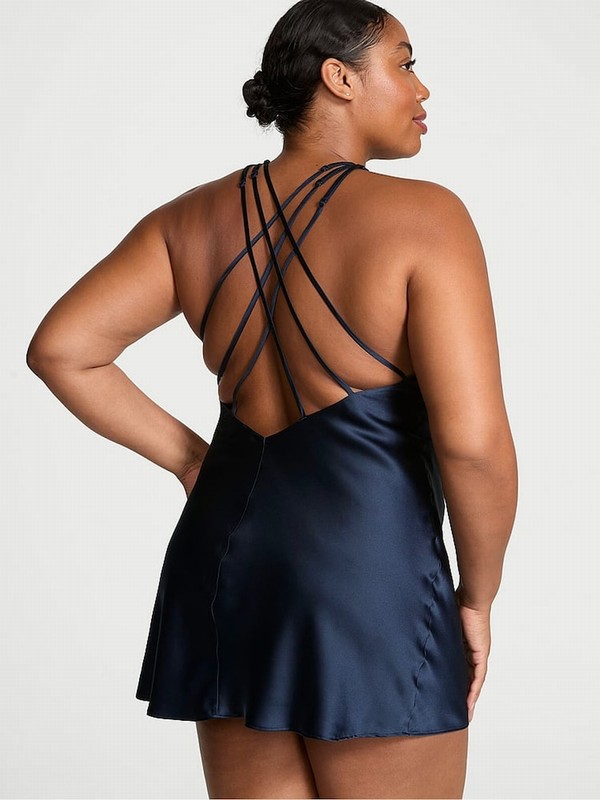 Dark Blue Victoria Secret TwiShine Strappy Back Satin Slip Lingerie | LAUMV3845