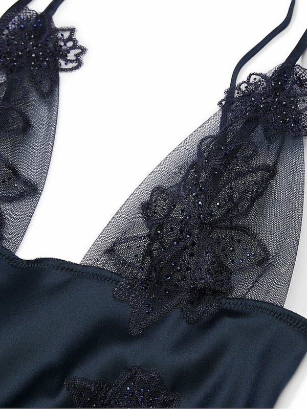 Dark Blue Victoria Secret TwiZiggy Embellished Triangle Mini Slip Nightwear | QCUBF5024