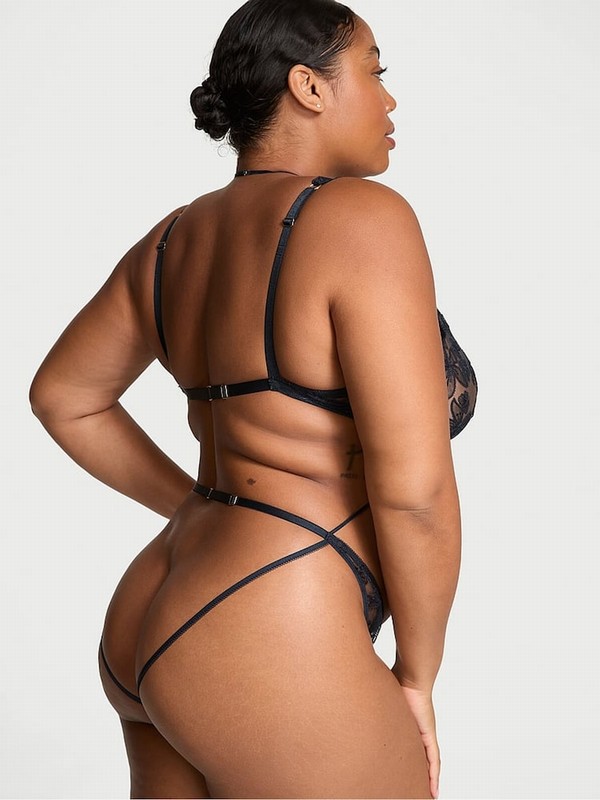 Dark Blue Victoria Secret TwiZiggy Neck Tie Cut Out Bodysuit Lingerie | BQZMJ1865