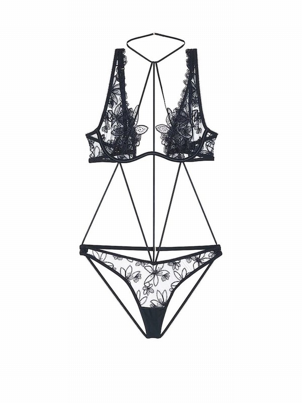 Dark Blue Victoria Secret TwiZiggy Neck Tie Cut Out Bodysuit Lingerie | BQZMJ1865