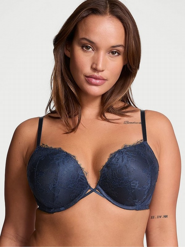 Dark Blue / Rose Victoria Secret TwiBombshell Add 2 Cups Push Up Lace Bras | JONRG7832