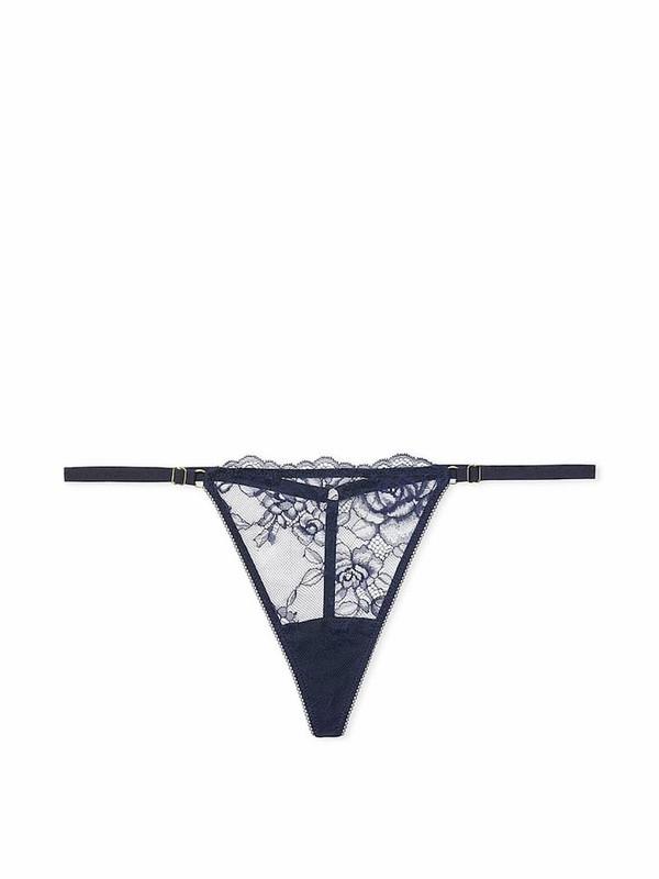 Dark Blue / Rose Victoria Secret TwiG String Lace Underwear | AGHLV3624
