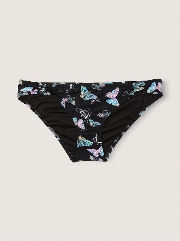 Dark Grey Victoria Secret Charcoal Butterfly Ruched Fronts Bikini Bottom | ZYRVM0526