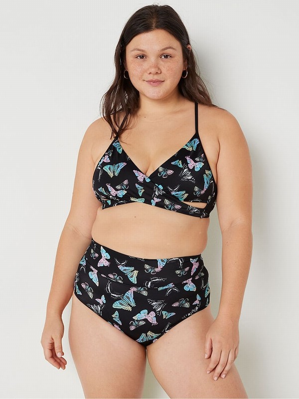 Dark Grey Victoria Secret Charcoal Butterfly High Waisted Bikini Bottom | HGJUC4630