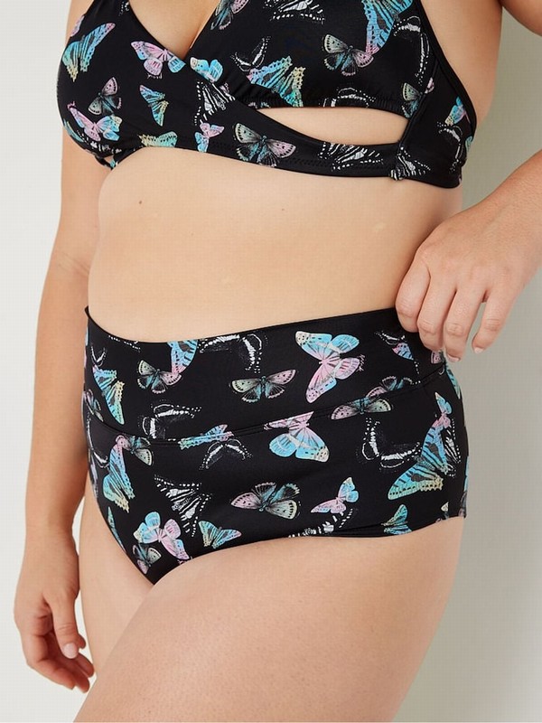 Dark Grey Victoria Secret Charcoal Butterfly High Waisted Bikini Bottom | HGJUC4630