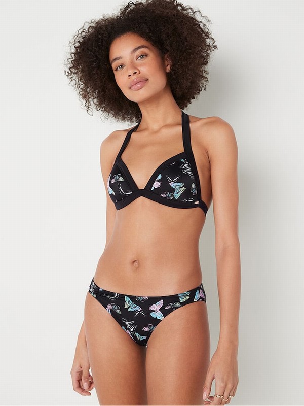 Dark Grey Victoria Secret Charcoal Butterfly Push Up Triangle Halterneck Bikini Top | VNBIZ2601