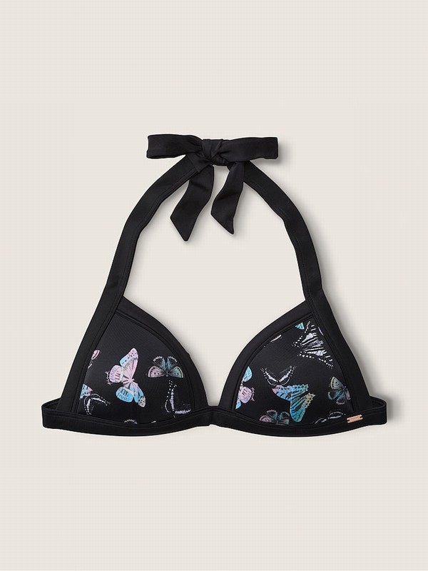 Dark Grey Victoria Secret Charcoal Butterfly Push Up Triangle Halterneck Bikini Top | VNBIZ2601