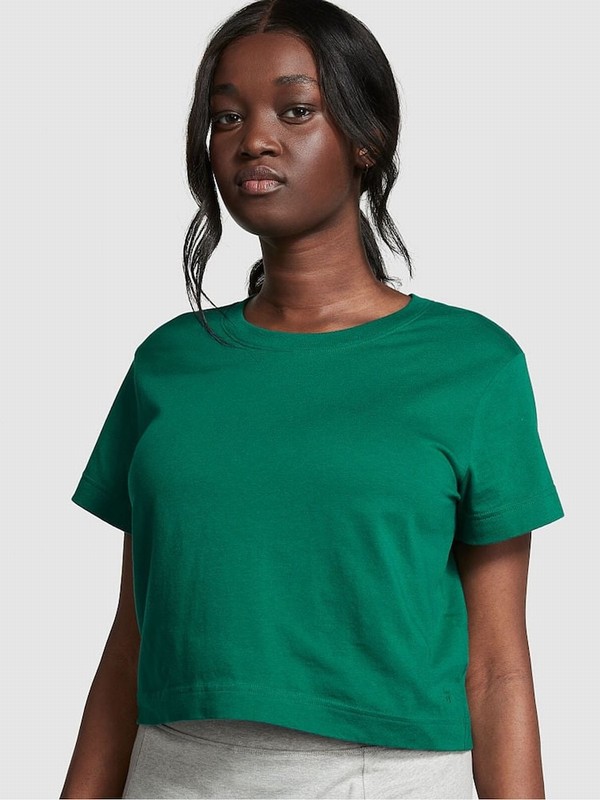 Dark Red / Green Victoria Secret Garnet Sleeve Shrunken T Shirts | WAZKU4209