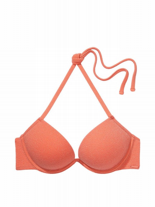 Deep Coral / Orange Victoria Secret Coral Orange Add 2 Cups Push Up Bikini Top | HGOEW5042