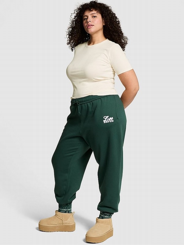 Deep Green Victoria Secret Forest Aspen Cuffed Fleece Joggers | CZKPT8627