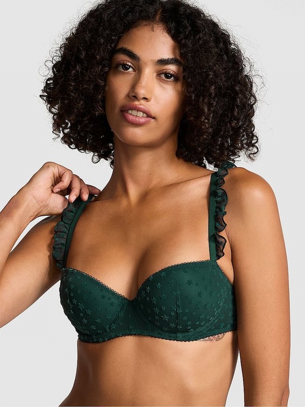 Deep Green Victoria Secret Forest Balcony Star Chaser Lace Bras | WFXNK1978