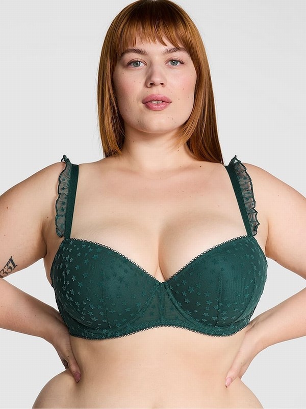 Deep Green Victoria Secret Forest Balcony Star Chaser Lace Bras | SIBVH7931