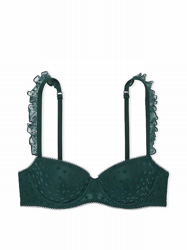 Deep Green Victoria Secret Forest Balcony Star Chaser Lace Bras | SIBVH7931