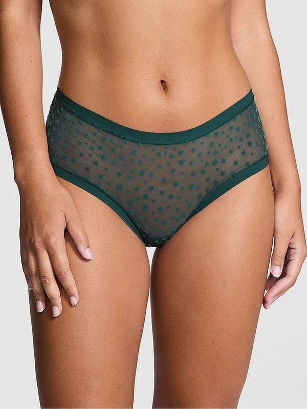 Deep Green Victoria Secret Forest Cheeky No Show Star Mesh Underwear | DGLFM1478