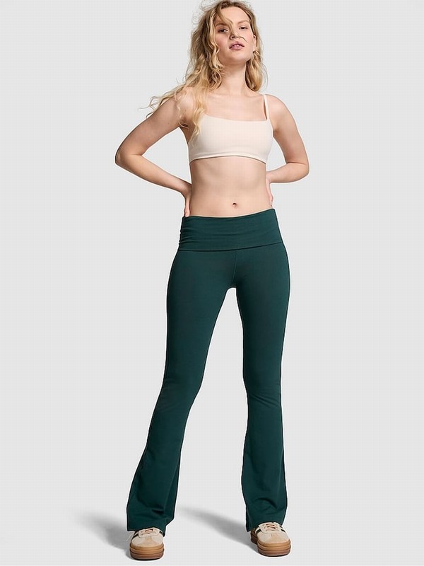 Deep Green Victoria Secret Forest Diamante Cotton Foldover Flare Leggings | QURCE9316