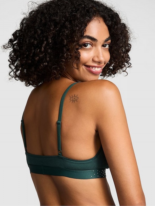 Deep Green Victoria Secret Forest Diamante Cotton Logo Trianglelette Bras | HBMTK6471
