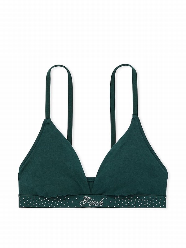 Deep Green Victoria Secret Forest Diamante Cotton Logo Trianglelette Bras | HBMTK6471