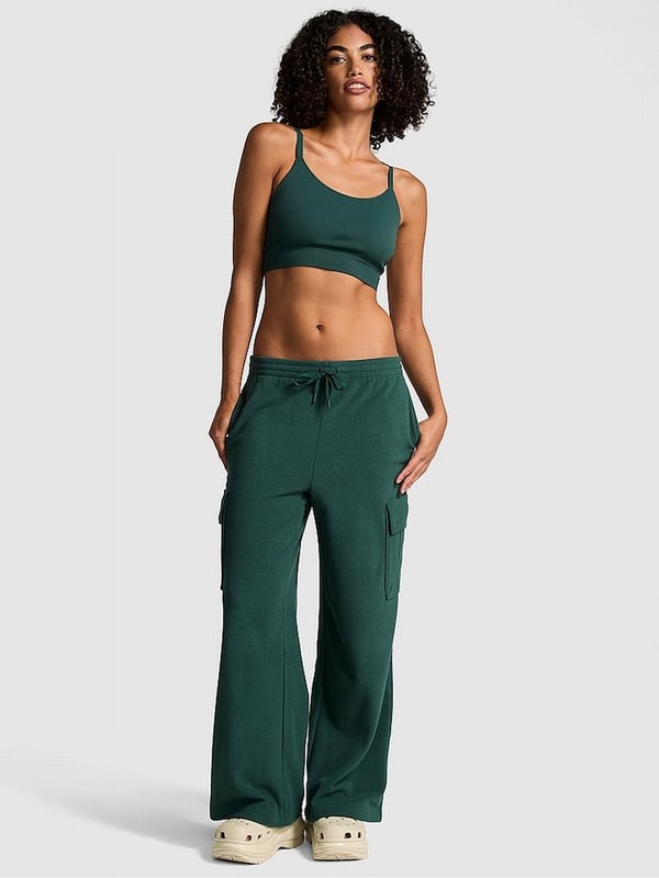 Deep Green Victoria Secret Forest Fleece Wide Leg Cargo Joggers | XARTM9306