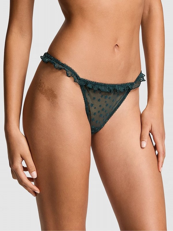 Deep Green Victoria Secret Forest G String Star Chaser Lace Underwear | LACUT5036