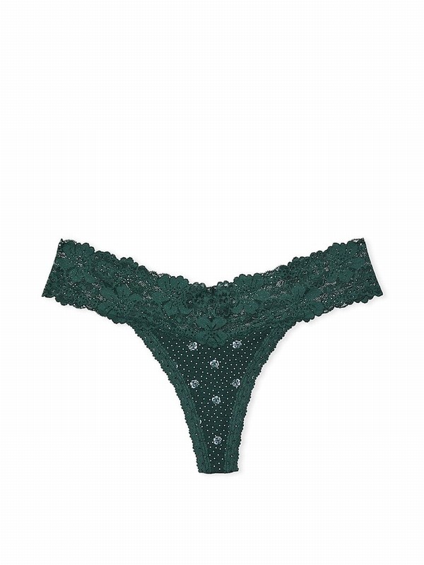 Deep Green Victoria Secret Forest High Leg Floral Lace Underwear | VHFRQ3460