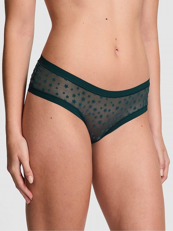 Deep Green Victoria Secret Forest Hipster No Show Star Mesh Underwear | CHJBK2804