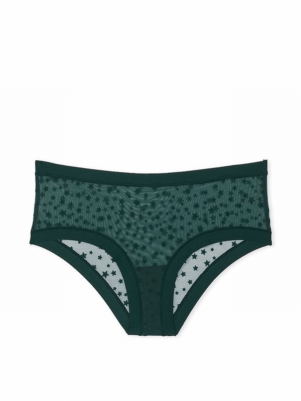 Deep Green Victoria Secret Forest Hipster No Show Star Mesh Underwear | CHJBK2804
