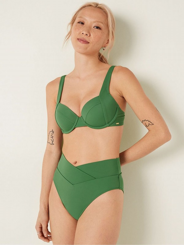 Deep Green Victoria Secret Forest Pine Cross Over Bikini Bottom | YURBN9503