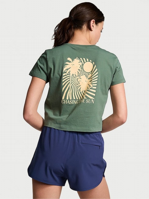 Deep Green Victoria Secret Forest Pine Crop Dreamer T Shirts | QXUNK7892