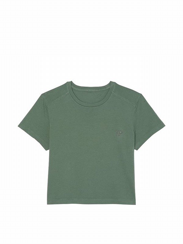 Deep Green Victoria Secret Forest Pine Crop Dreamer T Shirts | QXUNK7892