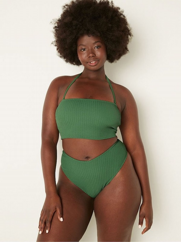 Deep Green Victoria Secret Forest Pine High Waisted Crinkle Bikini Bottom | CTKBY5901