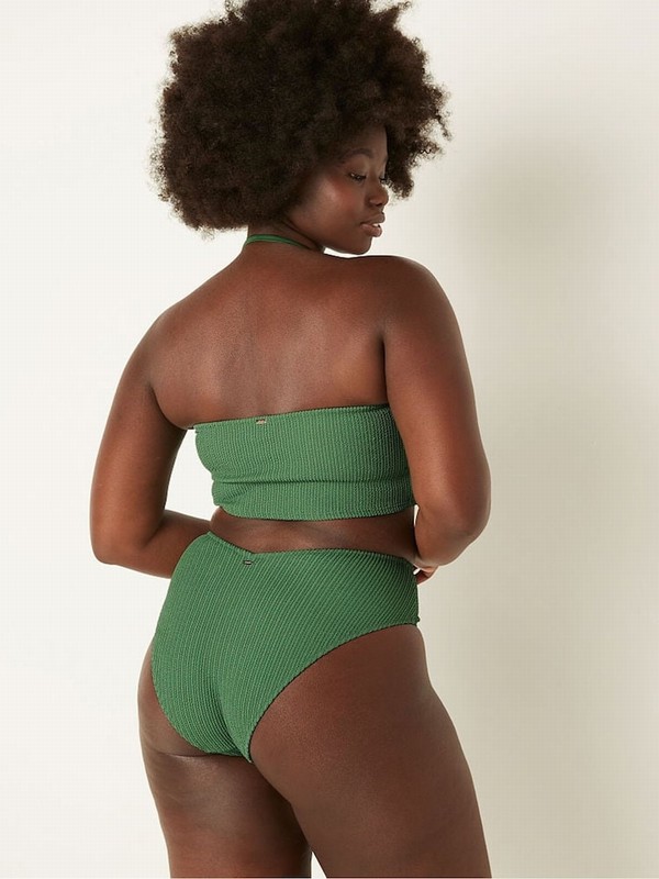 Deep Green Victoria Secret Forest Pine High Waisted Crinkle Bikini Bottom | CTKBY5901