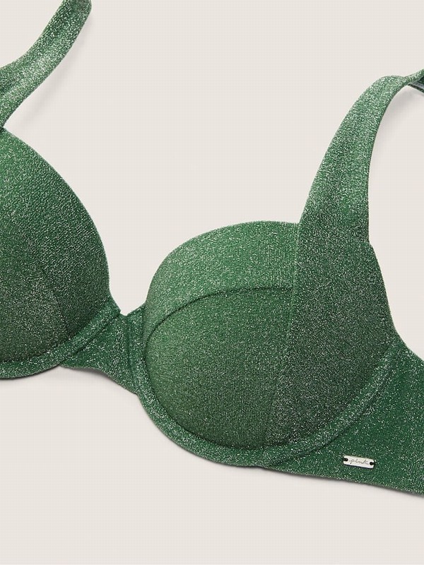 Deep Green Victoria Secret Forest Pine Push Up Shimmer Bikini Top | IXWAK0938