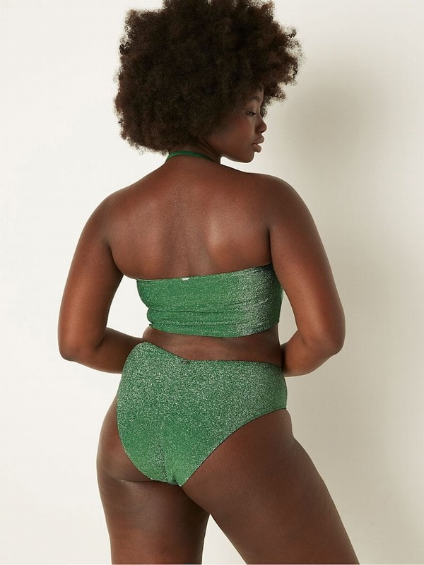 Deep Green Victoria Secret Forest Pine Strapless Shimmer Bikini Top | UTXYM5094