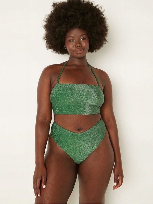 Deep Green Victoria Secret Forest Pinezilian Shimmer High Waist Cheeky Bikini Bottom | WMRGK4367