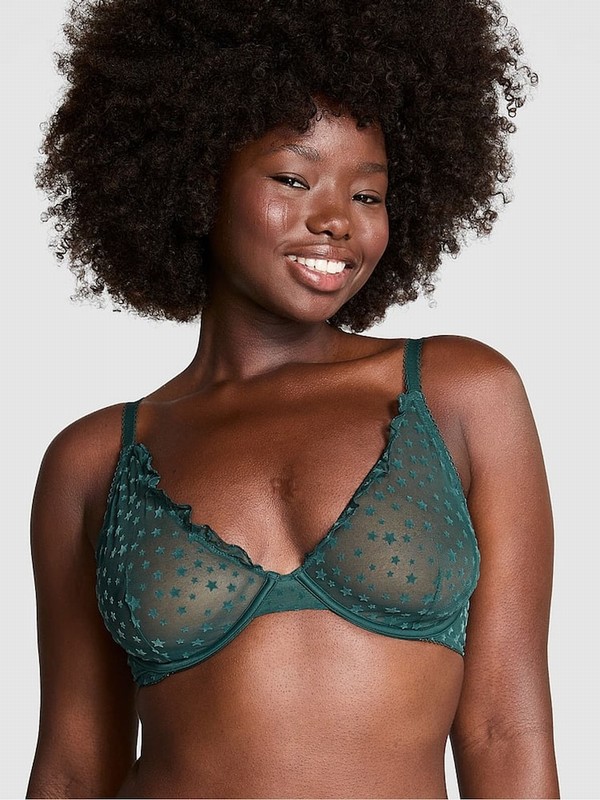 Deep Green Victoria Secret Forest Plunge Star Chaser Lace Unlined Bras | HOVUN7598