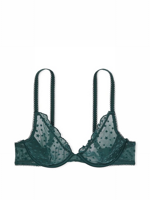 Deep Green Victoria Secret Forest Plunge Star Chaser Lace Unlined Bras | HOVUN7598