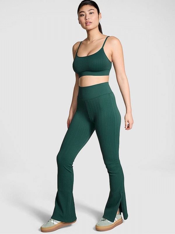 Deep Green Victoria Secret Forest Seamless Cable Knit High Waist Flare Leggings | LYUFK8654