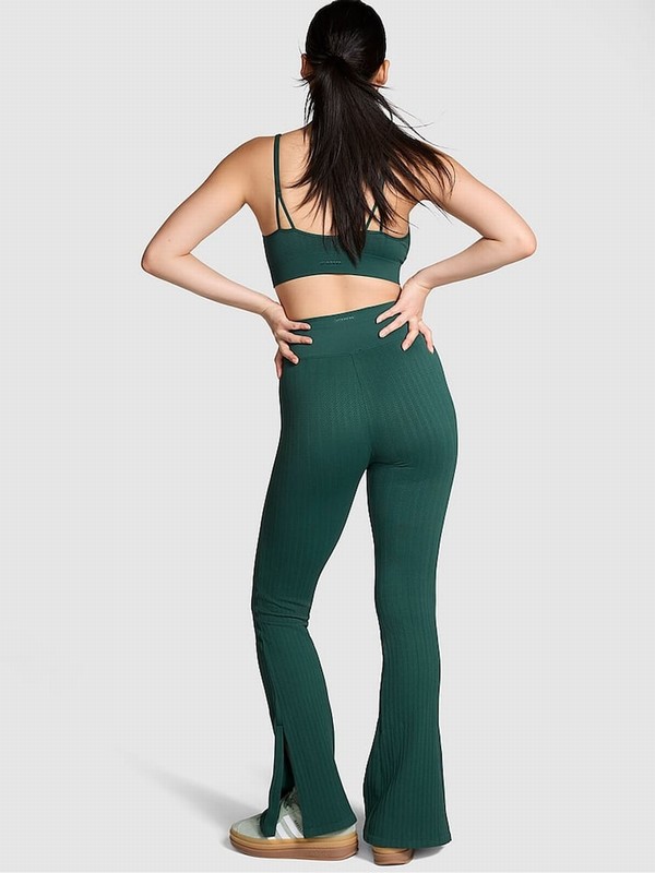Deep Green Victoria Secret Forest Seamless Cable Knit High Waist Flare Leggings | LYUFK8654
