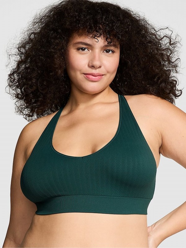Deep Green Victoria Secret Forest Seamless Cable Knit Sports Bra | GVOHK4610