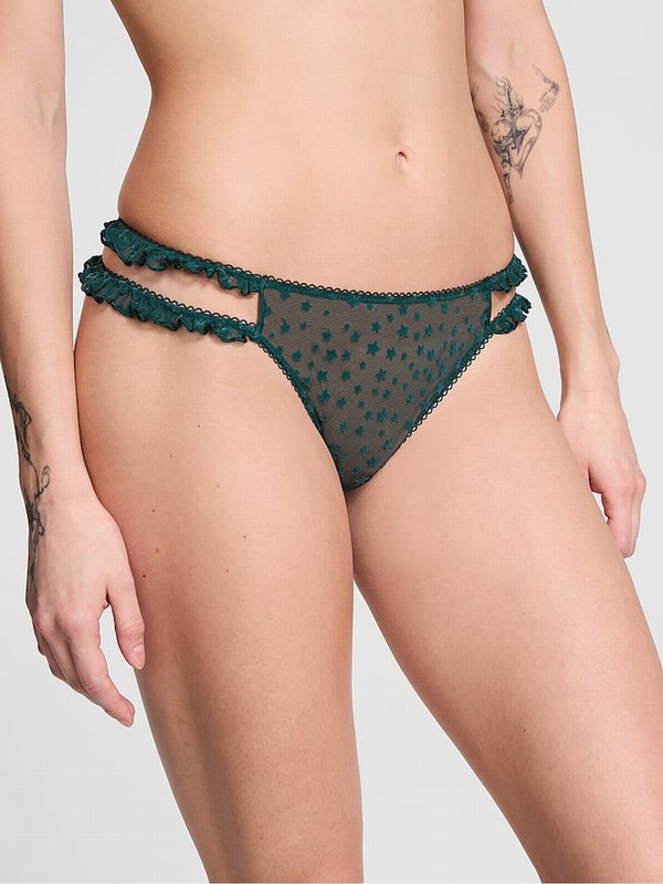 Deep Green Victoria Secret Forest Thong Star Chaser Lace Underwear | BLPKX6147