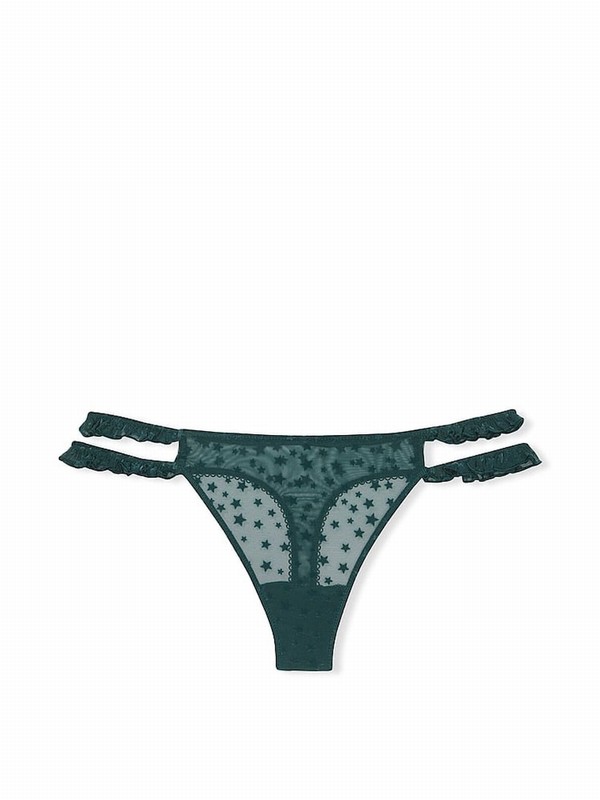 Deep Green Victoria Secret Forest Thong Star Chaser Lace Underwear | BLPKX6147