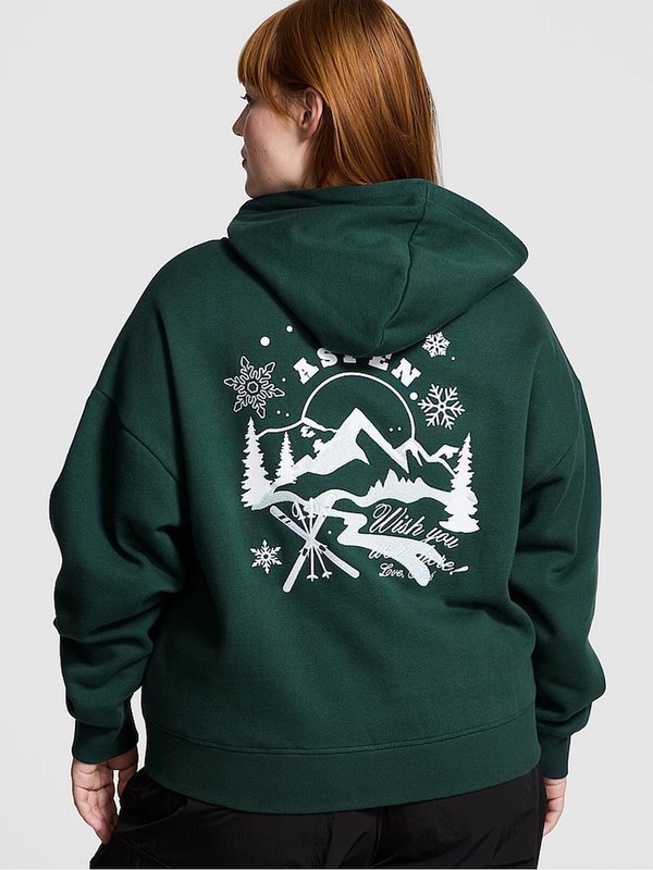 Deep Green Victoria Secret Forest Zip Up Fleece Hoodie | EDOAV3492