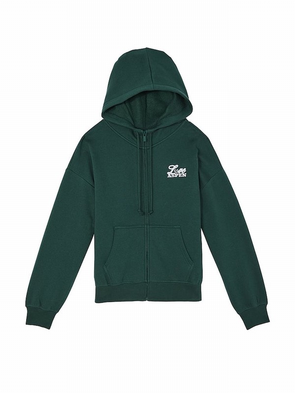 Deep Green Victoria Secret Forest Zip Up Fleece Hoodie | EDOAV3492