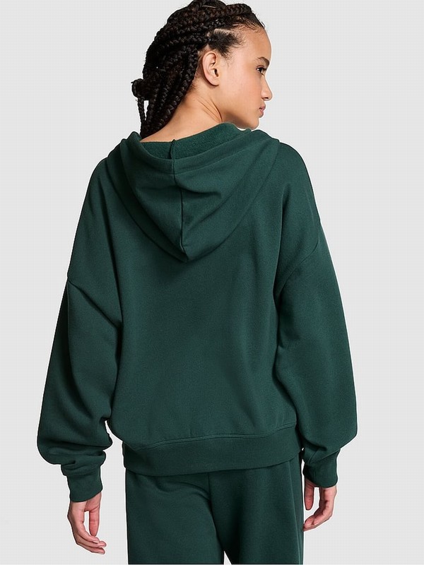Deep Green Victoria Secret Forest Zip Up Fleece Hoodie | MTFOS4761