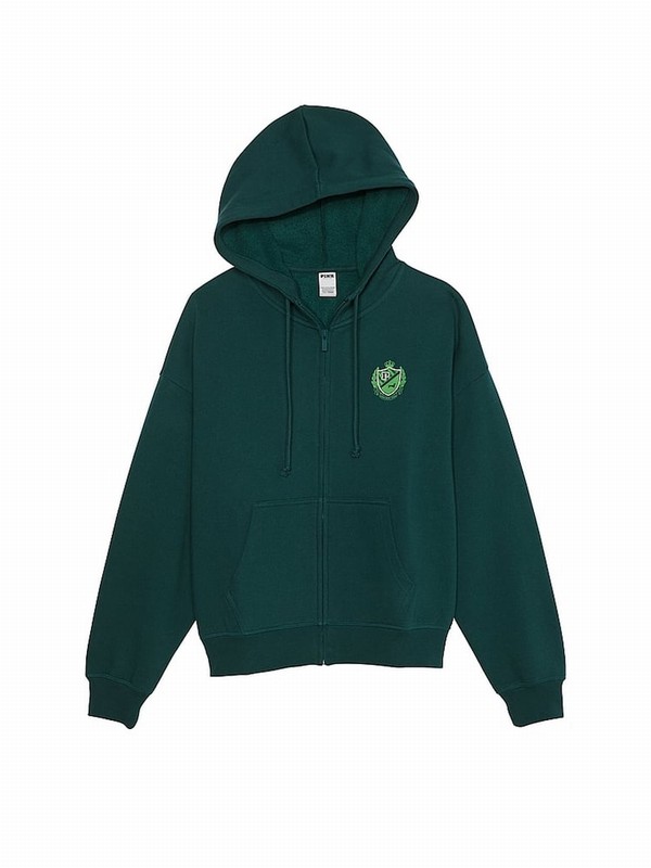 Deep Green Victoria Secret Forest Zip Up Fleece Hoodie | MTFOS4761