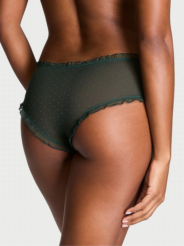Green Victoria Secret Botanical Cheeky Dot Mesh Ruffled Underwear | AIZDL4635