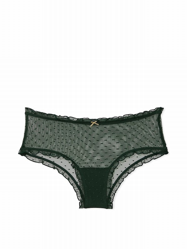 Green Victoria Secret Botanical Cheeky Dot Mesh Ruffled Underwear | AIZDL4635