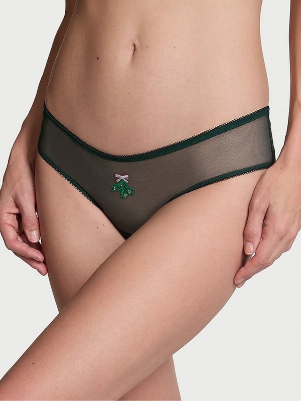 Green Victoria Secret Botanical Mistletoe Crotchless Mesh Underwear | ZUTKM0139