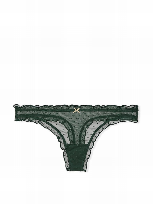 Green Victoria Secret Botanical Thong Dot Mesh Ruffled Underwear | HCQUY0457