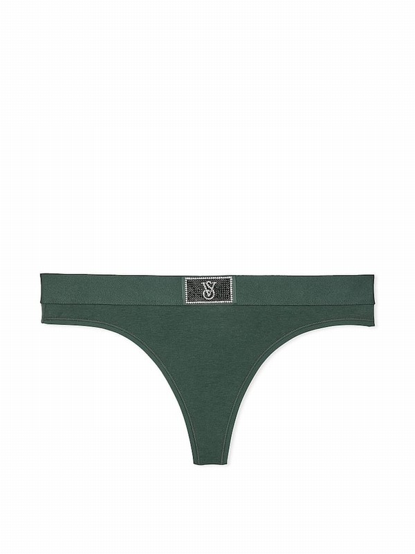 Green Victoria Secret Botanical Thong Logo Shine Patch Underwear | AWOEF7364